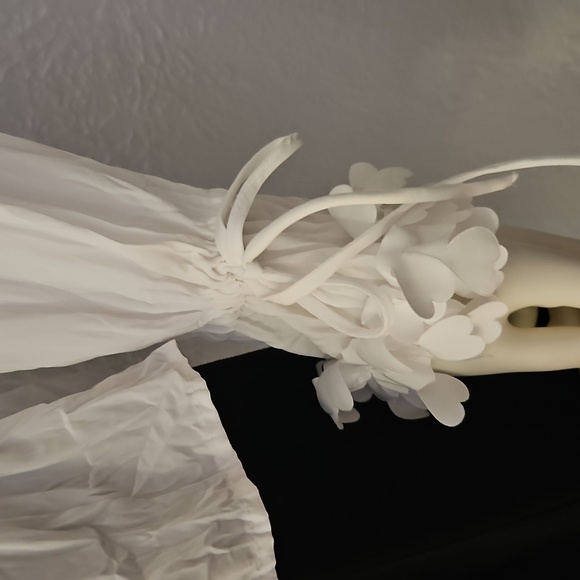 Vtg VIOLET & CLAIRE White Ruffle Hearts Jabot Crinkle Button Down Shirt - Picture 4 of 12